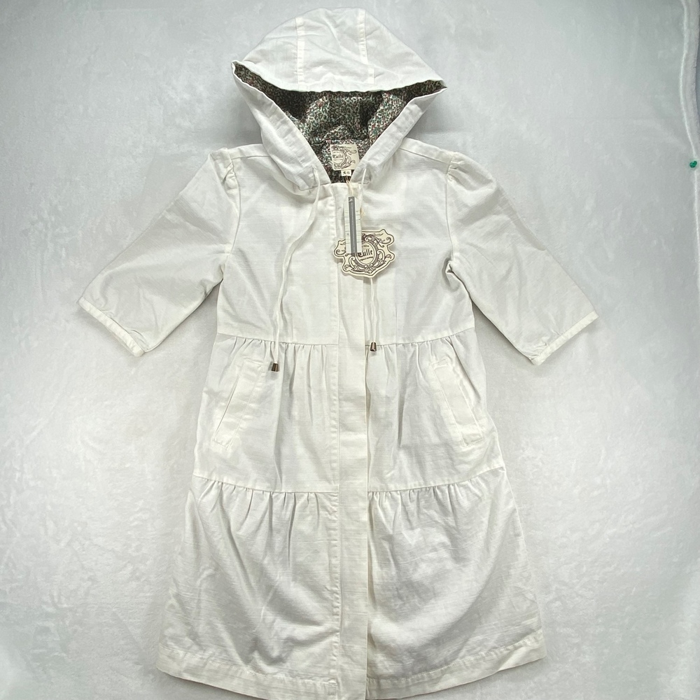 Tulle Hooded Trench Coat Floral Lined‎ Lightweight Jacket White XS